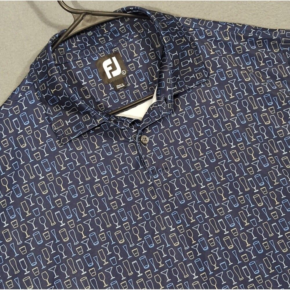 Footjoy Polo Shirt Men's L Blue Drinks Print AOP Golf Performance Preppy